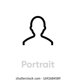 Portrait icon. Editable Vector Outline. Sign portrayal is flat rounded symbol, black outline, rounded angles, white background. Single Pictogram.
