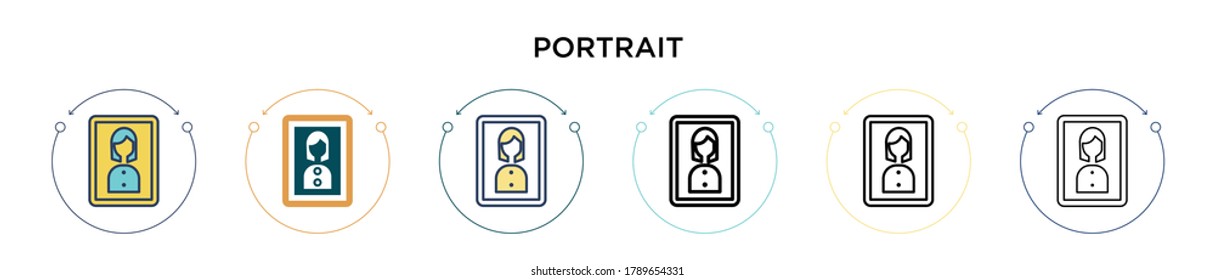 Portrait icon in filled, thin line, outline and stroke style. Vector illustration of two colored and black portrait vector icons designs can be used for mobile, ui, web