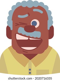 Portraitsymbol eines glücklichen und blinkenden alten Mannes in Vektorgrafik.