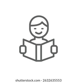 portrait icon of person reading, vector, white background illustration
