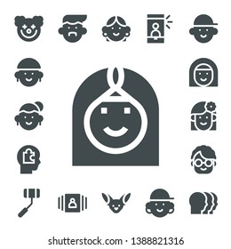 portrait icon set. 17 filled portrait icons.  Collection Of - Clown, Avatar, Arab woman, Head, Woman, Grandmother, Selfie stick, Gallery, Fennec, Selfie, Heads