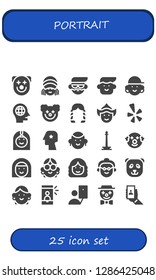  portrait icon set. 25 filled portrait icons. Simple modern icons about  - Clown, Rasta, Avatar, Head, Hairstyle, Woman, Yelp, Arab woman, Monas, Grandmother, Panda bear, Selfie