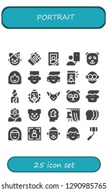  portrait icon set. 25 filled portrait icons. Simple modern icons about  - Clown, Karate, Portrait, Selfie, Panda bear, Woman, Avatar, Cervantes, Fennec, Panda, Troglodyte, Head