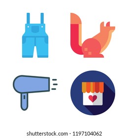 portrait icon set. vector set about overall, hairdryer, squirrel and shop icons set.