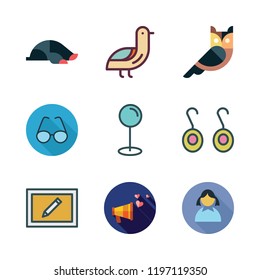 portrait icon set. vector set about draw, earrings, bird and mole icons set.