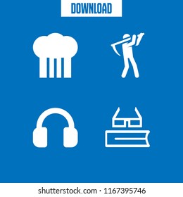 portrait icon. This set with chef, reading glasses, headphones and farmer vector icons for mobile and web