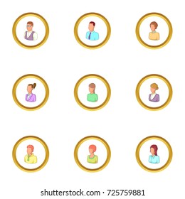 Portrait icons set. cartoon style set of 9 portrait vector icons for web design