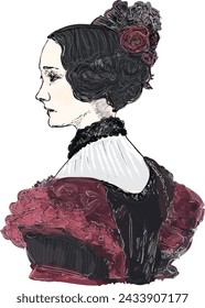 Portrait illustration of Ada King, Countess Lovelace (1815-1852), 19th century mathematician.