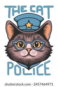 Portrait illustration of a cute cat as a policeman