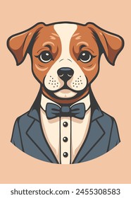 Portrait illustration of a cute dog wearing suit as a businessman