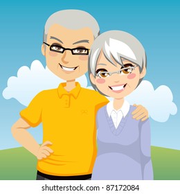 Portrait illustration of lovely cheerful retired couple together