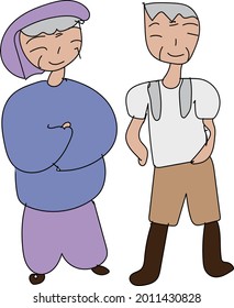 Portrait illustration of an old couple of farmers