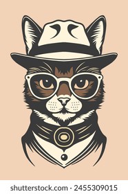 Portrait illustration of a rock n roll cat