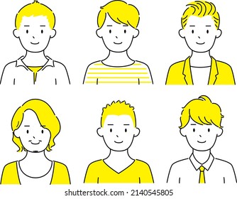 Portrait illustrations of young men with various hairstyles and outfits
