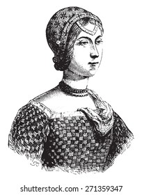 Portrait implies Laure Noves, called the beautiful Laure, vintage engraved illustration.
