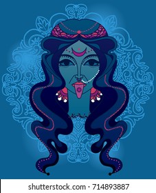 Portrait of  indian goddess Kali, vector illustration