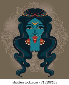 Portrait of  indian goddess Kali, vector illustration