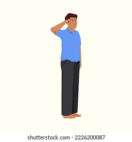 Portrait Of Indian Man Saluting In Standing Pose On White Background.