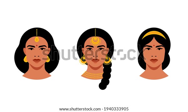 Portrait Indian Women Different Makeup Hairstyle Stock Vector (Royalty ...