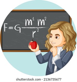 Portrait of Isaac Newton in cartoon style illustration