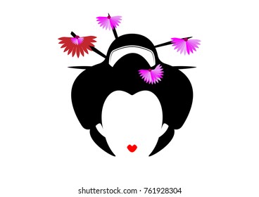 Portrait of Japanese or asian girl, traditional style , vector illustration isolated 