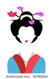 Portrait of Japanese or asian girl, traditional style with Japanese kimono, vector illustration isolated