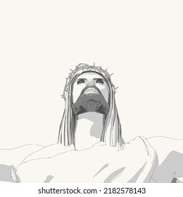 Portrait of Jesus Christ with crown of thorns. Biblical faith, gospel, salvation concept.