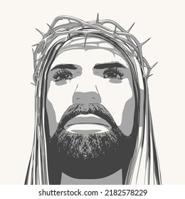 Portrait of Jesus Christ with crown of thorns. Biblical faith, gospel, salvation concept.