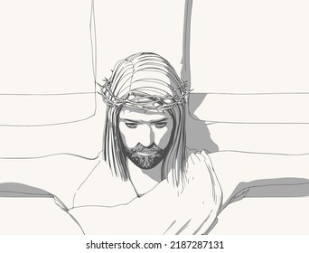 Portrait of Jesus Christ with crown of thorns. Biblical faith, gospel, salvation concept.