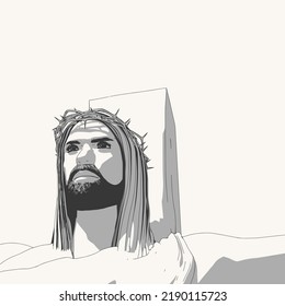 Portrait of Jesus Christ with crown of thorns. Biblical faith, gospel, salvation concept.