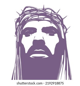 Portrait of Jesus Christ with crown of thorns. Biblical faith, gospel, salvation concept.