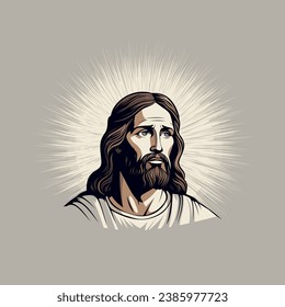 Portrait of Jesus Christ, deep sense of divinity and wisdom. Vector illustration.
