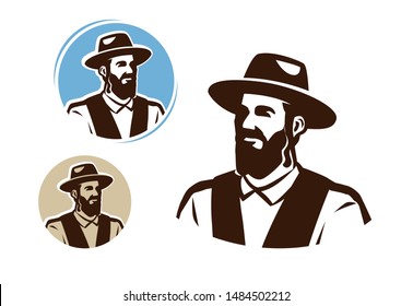 Portrait of a jewish man, logo. Judaism vector illustration