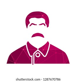 Portrait of Joseph Stalin. Soviet Union leader. Molecule and communication background. Connected lines with dots.