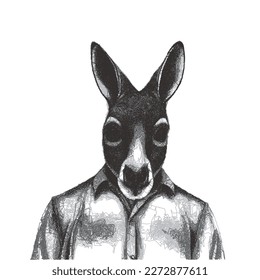 Portrait of a kangaroo man. Anthropomorphic kangaroo. Doodle sketch. Vector illustration.