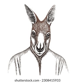 Portrait of a kangaroo man. Anthropomorphic kangaroo. Scribble sketch. Linear Vector illustration.