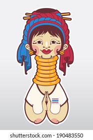 Portrait of Karen long neck hill tribe girl at village, in Mae hong son, Thailand. character vector