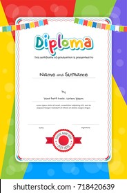 Portrait kids Diploma or certificate template with colorful background