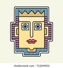 Portrait of the King in the Crown. Face front view. Elegant avatar stylish geometric white background. Festival memphis vectorial flat style