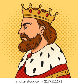 portrait of a king in a crown pop art retro vector illustration. Comic book style imitation.