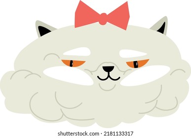 Retrato de gatito con cinta decorativa en la cabeza, aislado animal felino de gatito pulido y esponjoso. Personaje de caricatura doméstico de mascotas, maullando a su personaje con una sonrisa en el bozal. Vector de estilo plano