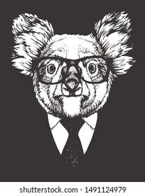 Portrait of Koala in suit. Hand-drawn illustration. Vector.