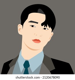 Portrait of a Korean young guy. Avatar for social networks. Vector flat illustration.
