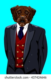 Portrait of a Labrador dog in the men's suit 