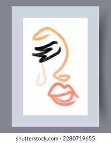Portrait Lady weint Wand-Kunst Druck. Zeitgenössischer dekorativer Hintergrund mit Gesicht. Wandbilder für Innenarchitektur. Printable minimale abstrakte Lady Poster.