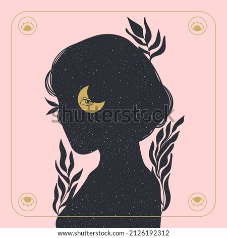 Portrait of a lady. Design in boho style for the cover. Vector illustration.