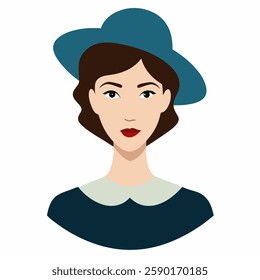 portrait lady with an elegant hat on white background