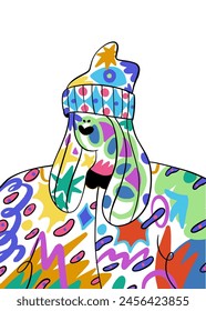 Portrait of lady in a hat.  Vector illustration. Abstract style. Trendy vector illustration.