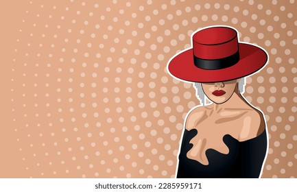 Papel pintado de una dama de retrato con sombrero rojo 