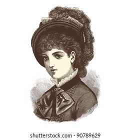 Portrait of a lady - Vintage engraved illustration - "La mode illustree" by Firmin-Didot et Cie in 1882 France